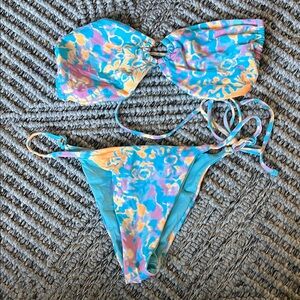 Victoria's Secret Aqua, Pink & Yellow Tie-Detail Bandeau Bikini